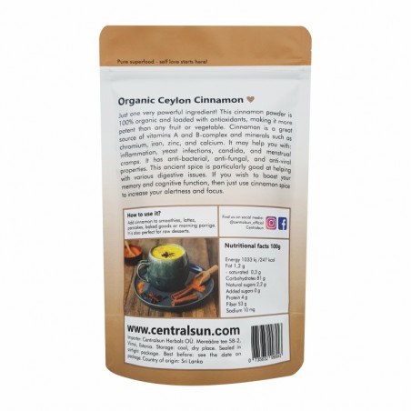 Bioloģisks Ceilonas kanēlis (malts) 100g