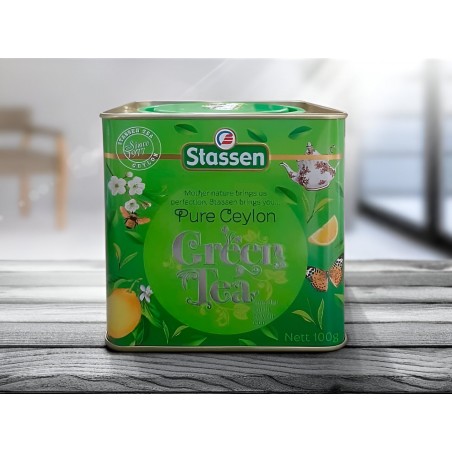 Stassen tīra Ceilonas zaļā tēja 100g metāla skārdene