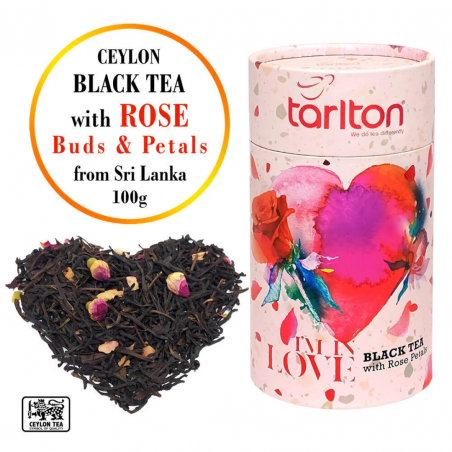Ceylon Black Loose Leaf Tea with Rose Buds and Petals, Tarlton Love, 100g