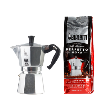 Bialetti Moka Express 6 tases 270 ml kafijas aparats + Perfetto Moka Classico kafija 250g