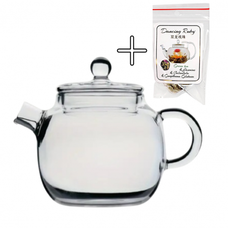 Mini Glass Teapot + Blooming Tea Dancing Ruby 1 pcs