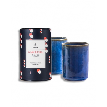 Moya tea & 2 Kaze mugs Organic Japanese Black leaf tea set - Wakoucha 60g