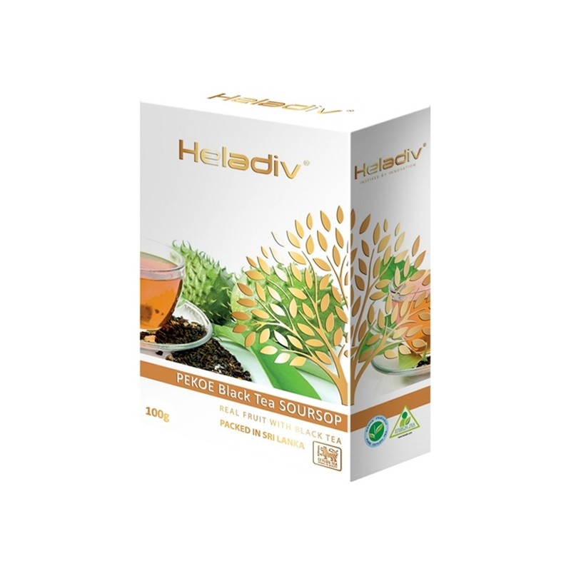 Цейлонский рассыпной черный чай со вкусом сметанного яблока Heladiv Soursop 100г картон Цейлонский рассыпной черный чай со вкусом сметанного яблока Heladiv Soursop 100г картон