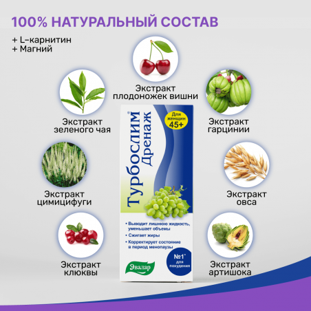 Турбослим Дренаж для женщин 45+ 100 мл Evalar