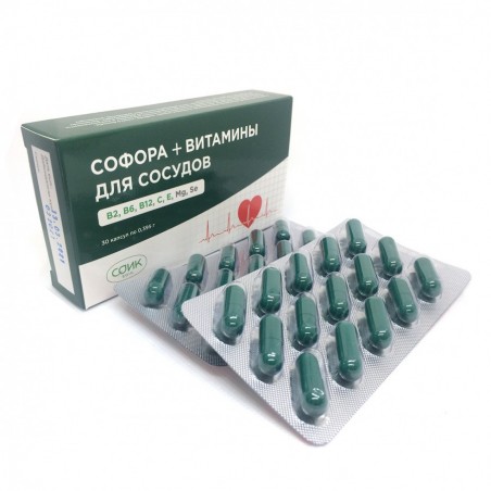 Dietary supplement for blood vessels with sophora and vitamins, 30 capsules - SOIK