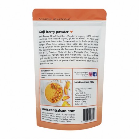 Organic freeze-dried goji berry powder 100g Centralsun