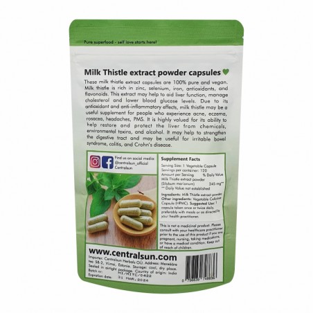 Milk thistle extract powder capsules 250mg – 120 pcs Centralsun