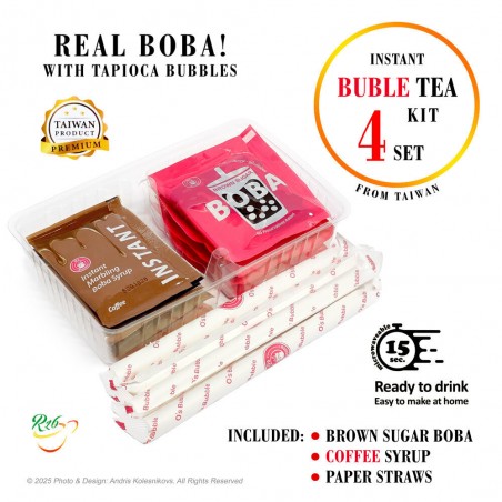 Bubble tea set with coffee flavor for 4 people, Boba Kit, O's Bubble, 4x60g