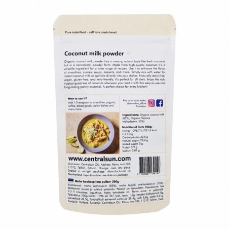 Bioloģisks kokosriekstu piena pulveris 100g Centralsun