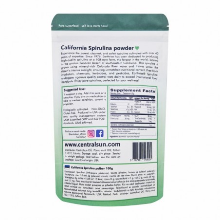 Kalifornijas Spirulinas pulveris 100g Centralsun