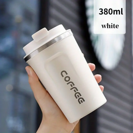 Stainless Steel Insulated Cup, Vacuum Travel Mug with Lockable Lid, 380ml, white
