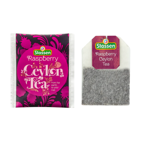 Stassen melna tēja ar aveņu aromātu 25 tējas maisiņi