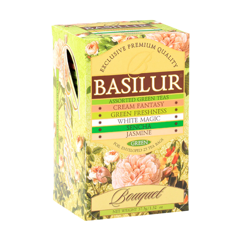 Basilur Tea Bouquet Green zaļo tēju kolekcija 25 paciņas x 1.5gr Basilur Tea Bouquet Green zaļo tēju kolekcija 25 paciņas x 1.5gr