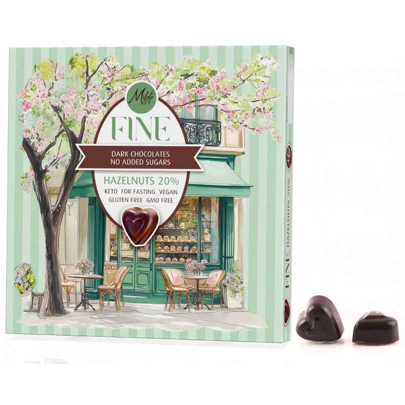 MILETE FINE Chocolate candies with dark chocolate, maltitol and hazelnuts 80g MILETE FINE Chocolate candies with dark chocolate, maltitol and hazelnuts 80g