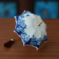 Vintage Blue & White Porcelain Umbrella - Compact Ceramic Infuser for tea