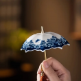 Vintage Blue & White Porcelain Umbrella - Compact Ceramic Infuser for tea