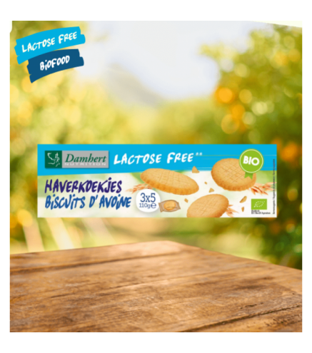 Lactose-free oat cookies BIO Damhert, 110g