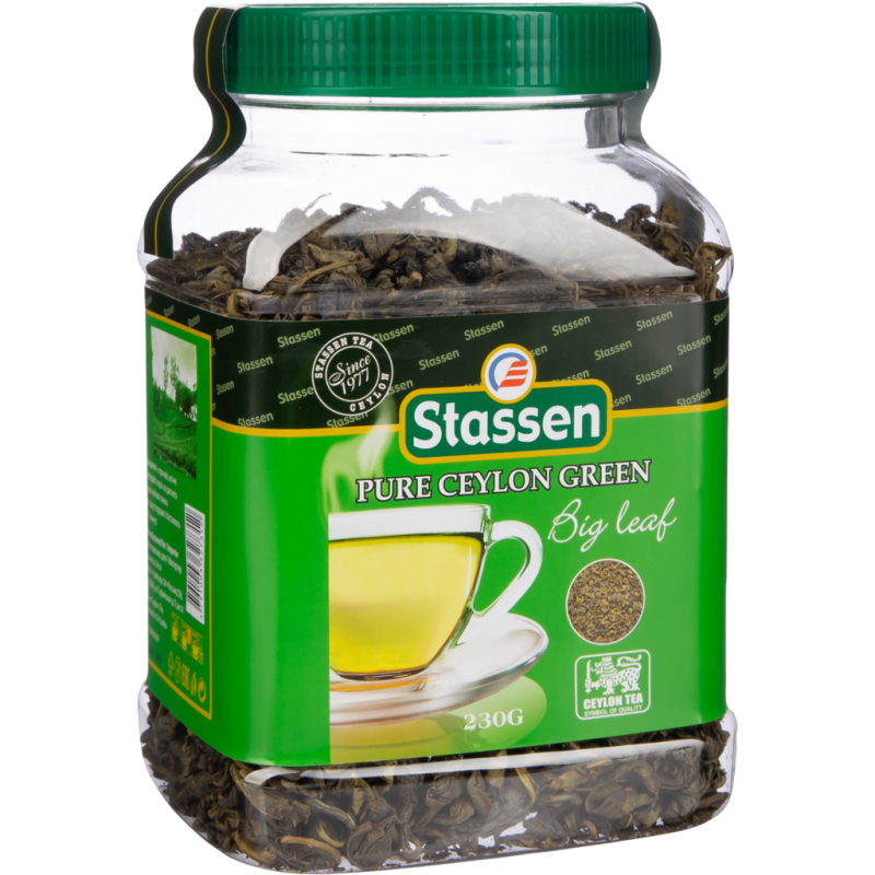 Stassen Крупнолистовой Чистый Цейлонский зелёный чай, пластиковая банка 230 г