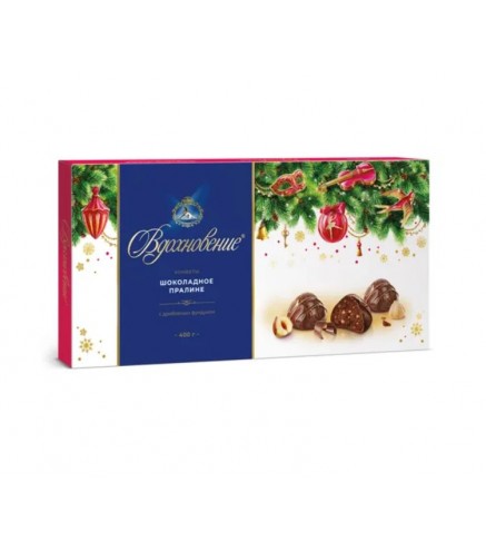 Konfektes "Vdohnovenie" šokolādes pralinē ar sasmalcinātiem lazdu riekstiem dāvanu kastītē 215 g