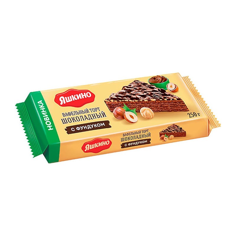 Šokolādes glazūras lazdu riekstu vafeļu kūka, 250 g Jaškino Šokolādes glazūras lazdu riekstu vafeļu kūka, 250 g Jaškino