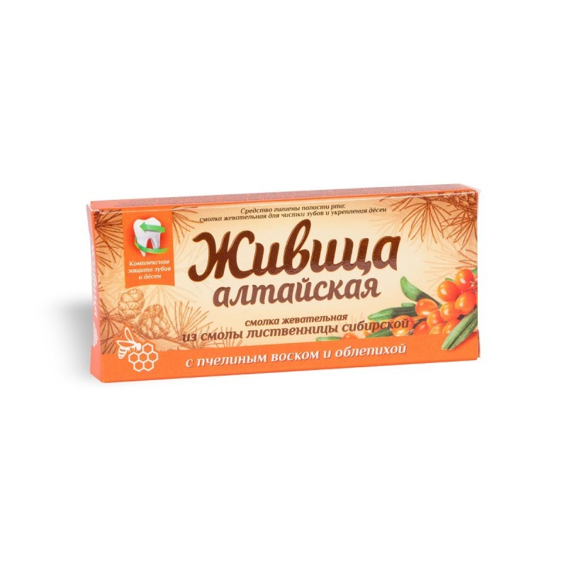 Zhivitsa Altai gum chewing from the Siberian larch resin with beeswax and sea buckthorn No. 4*2g Zhivitsa Altai gum chewing from the Siberian larch resin with beeswax and sea buckthorn No. 4*2g