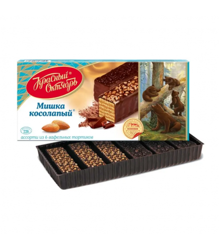 Red October Waffle Cake "Clubfoot Bear" with Nuts in a Gift Box, 220g