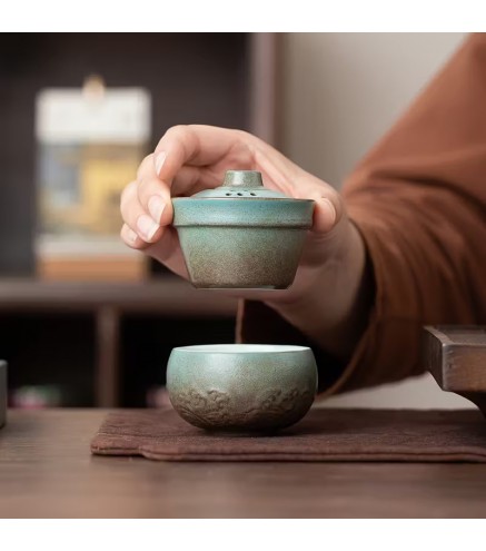 WEN ZHE Mini Ceramic Tea Set with Case - gaiwan and 1 cup