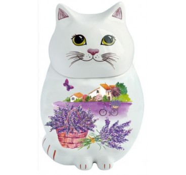 Ceramic tea jar with black tea - Cat, Lavender Bouquet, 50 g