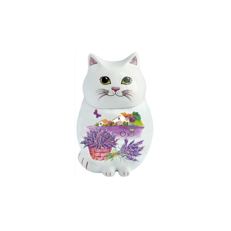Ceramic tea jar with black tea - Cat, Lavender Bouquet, 50 g