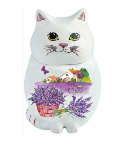 Ceramic tea jar with black tea - Cat, Lavender Bouquet, 50 g