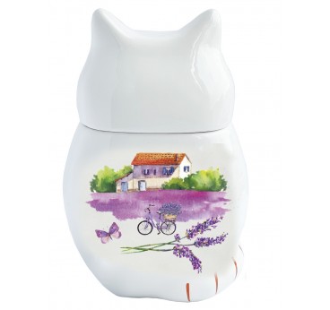 Ceramic tea jar with black tea - Cat, Lavender Bouquet, 50 g