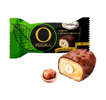 Oreshka candies with whole hazelnuts and cream flavor in a 150g gift box