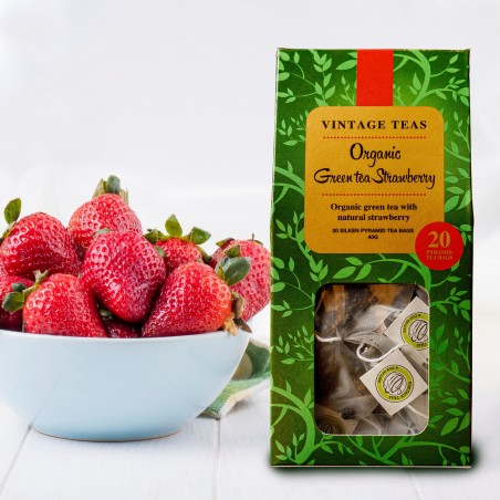 Vintage Teas Pyramid Organic био зеленый чай с клубникой в шелковых пирамидках 20шт. 40г