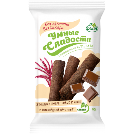 Умные Сладости БАТОНЧИКИ со стевией, амарантовые с шоколадной начинкой 90г