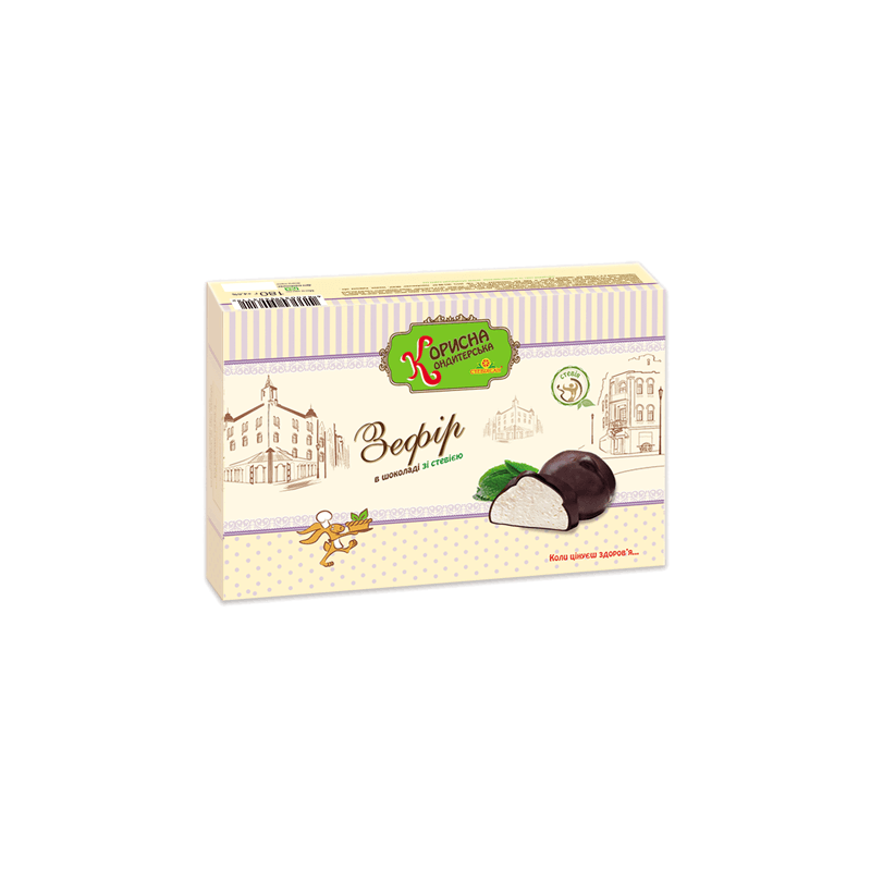 Zefīrs šokolādē ar stēviju TM "Korysna Konditerska", 180 g Zefīrs šokolādē ar stēviju TM "Korysna Konditerska", 180 g