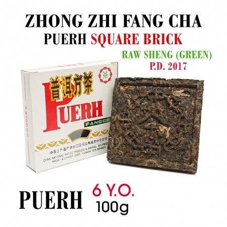 ZHONG ZHI FANG CHA Svaiga Pueras tēja Kvadrātveida ķieģelis, 6 gadus (2017.g), 100g