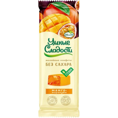 Gudrie saldumi KONFEKTES ar stēviju, želejas, ar mango-marakujas garšu 90g